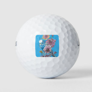 Pelotas De Golf Blue Budgie Budgerigar Rosa acuarela Arte floral