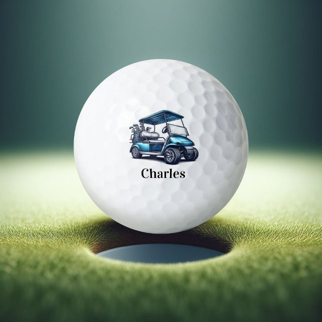 Pelotas De Golf Blue Golf Cart Custom Name Template Golf Balls (Subido por el creador)