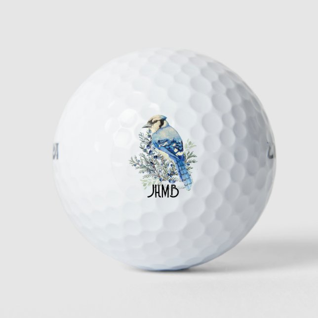 Pelotas De Golf Blue Jay Bird Animal Monogram Art (Anverso)