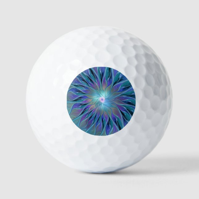 Pelotas De Golf Blue Purple Flower Dream Resumen arte fractal (Anverso)