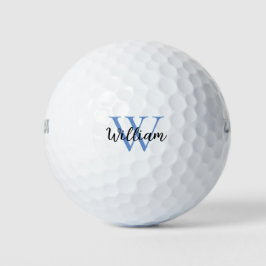 Pelotas De Golf Blue SImple Monograma Nombre personalizado