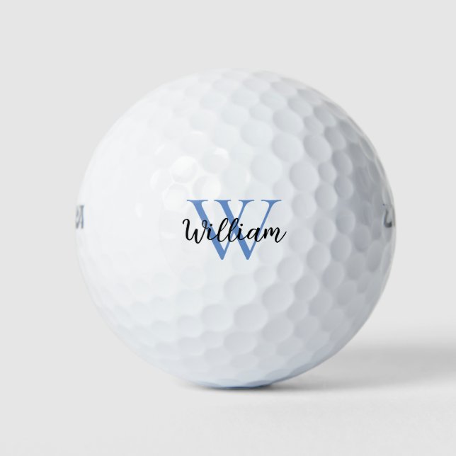 Pelotas De Golf Blue SImple Monograma Nombre personalizado (Anverso)
