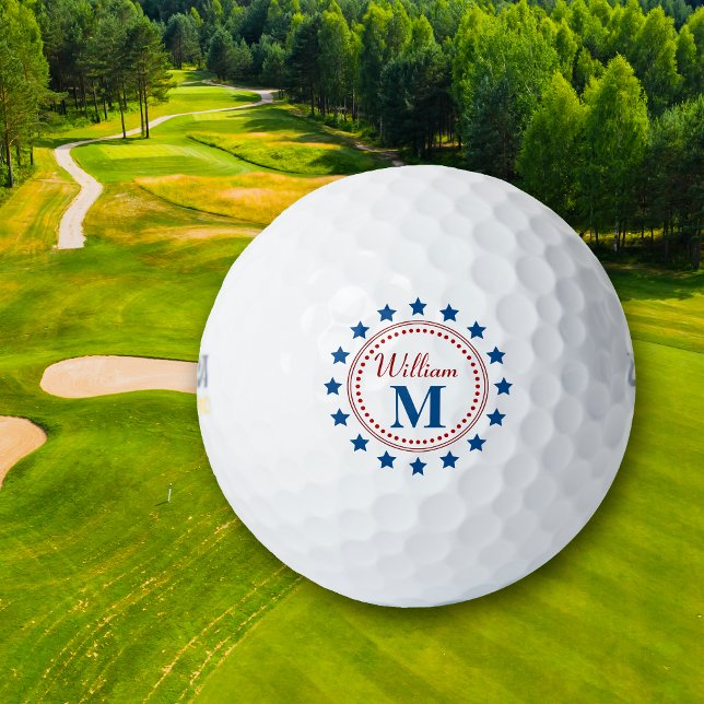 Pelotas De Golf Blue Stars Monograma Rojo (Subido por el creador)