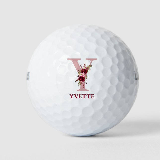 Pelotas De Golf Blush Rosa Floral Inicial Y  (Anverso)
