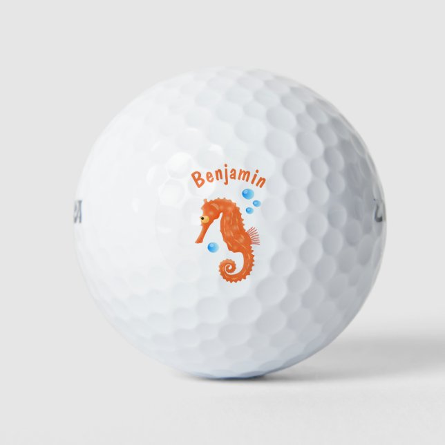 Pelotas De Golf Bóbulas de caballito de mar naranja personalizado  (Anverso)