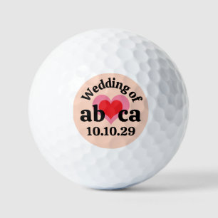 Pelotas De Golf BODA Corazón Rosa Rojo MONOGRAMA Fondo Albaricoque