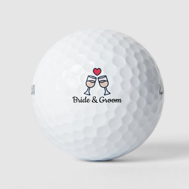 Pelotas De Golf Boda de golf Novia y Groom Nombre con amor (Anverso)