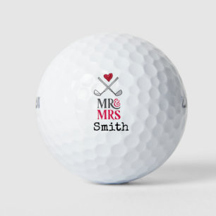 Pelotas De Golf Boda de golf Sr. y Sra. con familia Nombre con amo