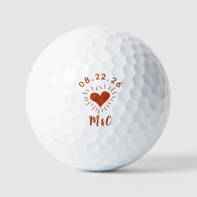 Pelotas De Golf Boda de monograma cardíaco personalizado (Anverso)