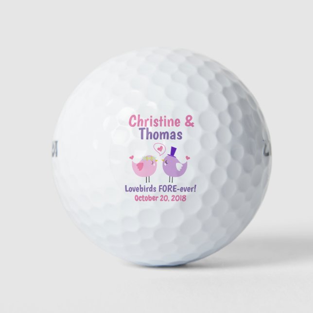 Pelotas De Golf Boda Lovebirds Púrpura Rosa Favor (Anverso)