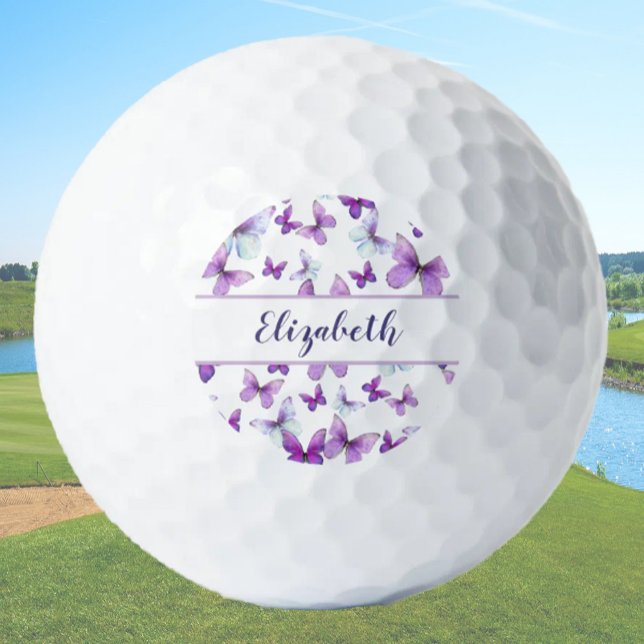 Pelotas De Golf Bonito mariposa púrpura con nombre personalizado s (Subido por el creador)
