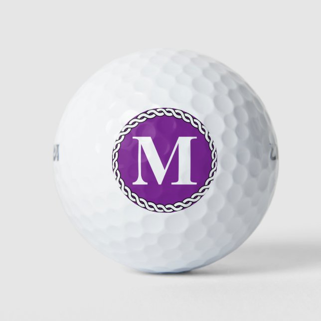Pelotas De Golf Borde inicial monogramado de Personalizado púrpura (Anverso)