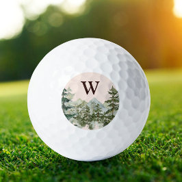 Pelotas De Golf Bosque de Pino de Acuarela con Monograma y Montaña