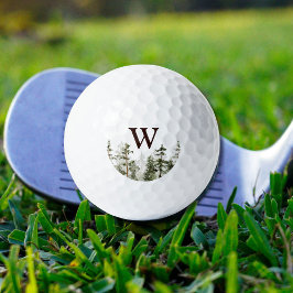 Pelotas De Golf Bosque verde rústico de acuarela con monograma