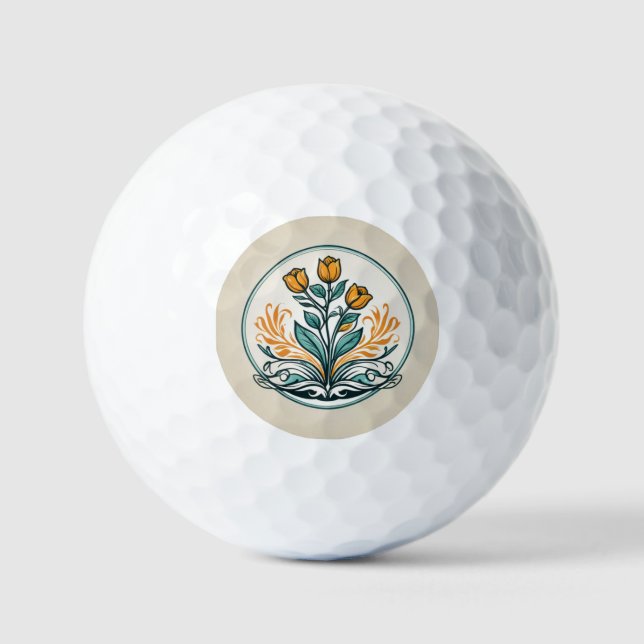 Pelotas De Golf botón Floral naranja (Anverso)