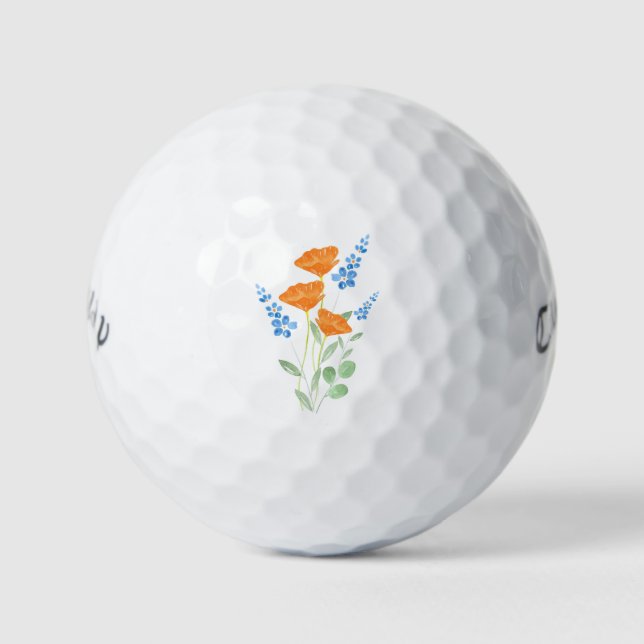 Pelotas De Golf Bouquet acuarela de tres Poppies (Anverso)