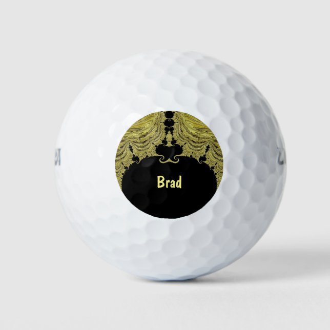 Pelotas De Golf BRAD ~ Diseño fractal de ORO y NEGRO ~ (Anverso)