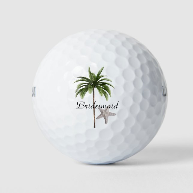 Pelotas De Golf Bridesmaid Beach Palm Tree Boda Golf Balls (Anverso)