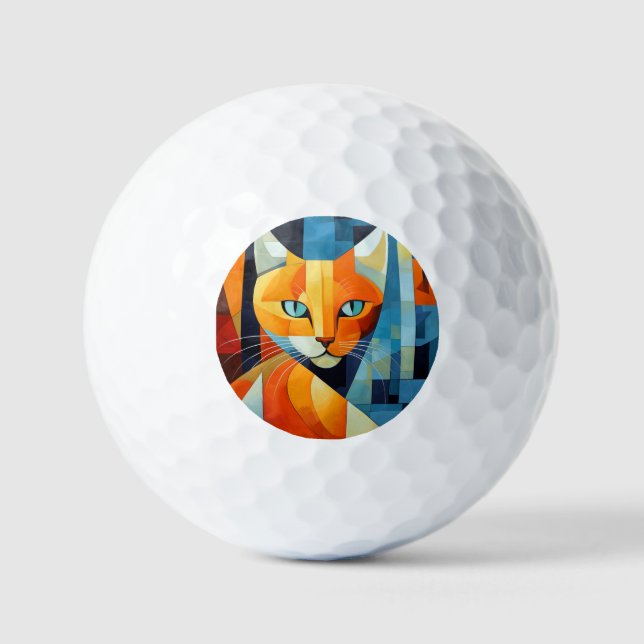 Pelotas De Golf Bromistas abstractos: gato Naranja (Anverso)