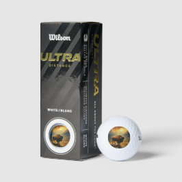 Pelotas De Golf Buffalo Bison Sunset Silhouette