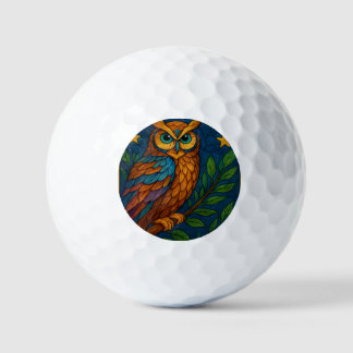 Pelotas De Golf Búho de Vidrio Pintado Bajo la Luna y las Estrella