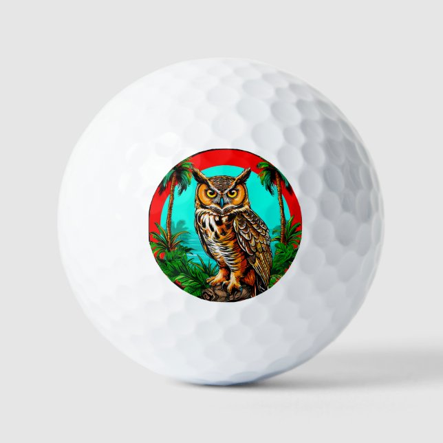 Pelotas De Golf Búho posado en una roca (Anverso)