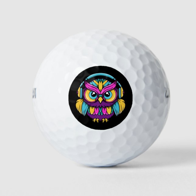 Pelotas De Golf Búho Retro con Auriculares (Anverso)