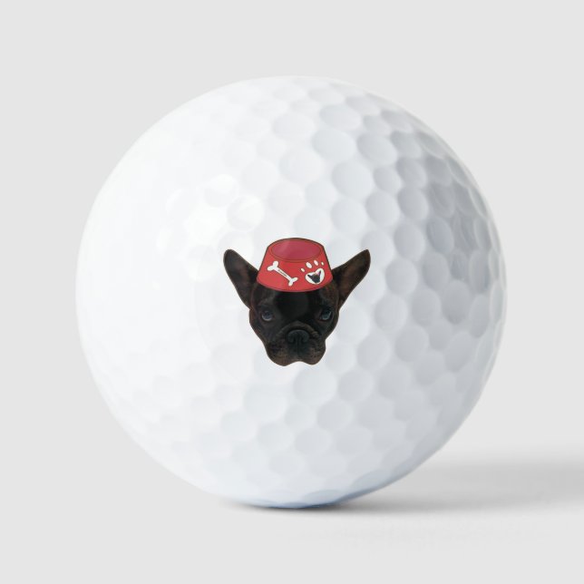 Pelotas De Golf Bulldog francés con Tazón Rojo (Anverso)