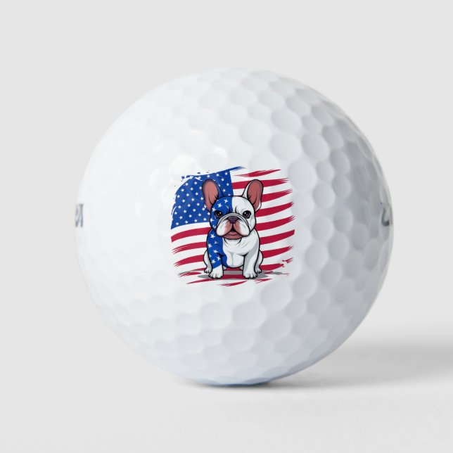 Pelotas De Golf Bulldog francés personalizado con bandera estadoun (Anverso)