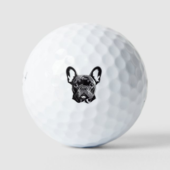 Pelotas De Golf Bulldog francés personalizado negro y blanco (Anverso)