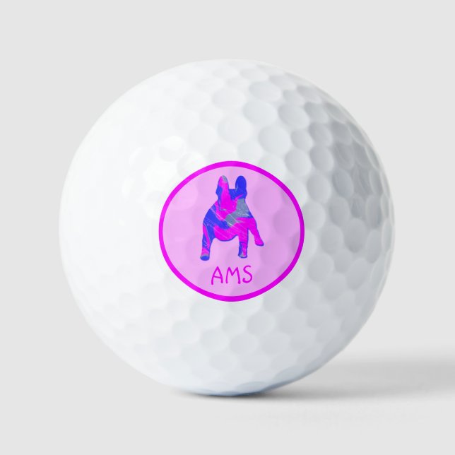 Pelotas De Golf Bulldog francés Silhouette Hot Pink & Blue (Anverso)