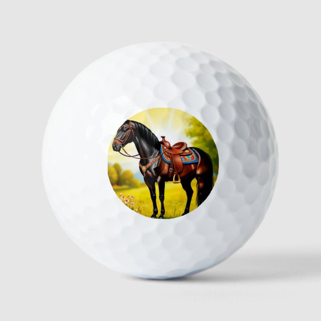 Pelotas De Golf Caballo negro majestuoso con silla (Anverso)