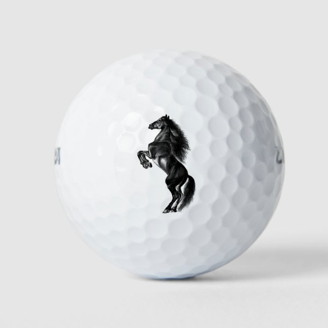 Pelotas De Golf Caballo salvaje negro vertical - Dibujo en blanco  (Anverso)
