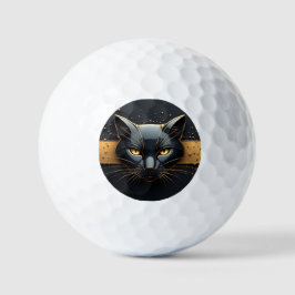 Pelotas De Golf Cabeza de Gato Negro con Diseño de Goteo de Oro 🐈