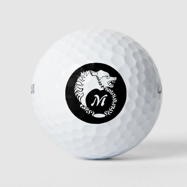 Pelotas De Golf Cabeza tribal de Lobo Blanco Silhourel Laurel Mono (Anverso)