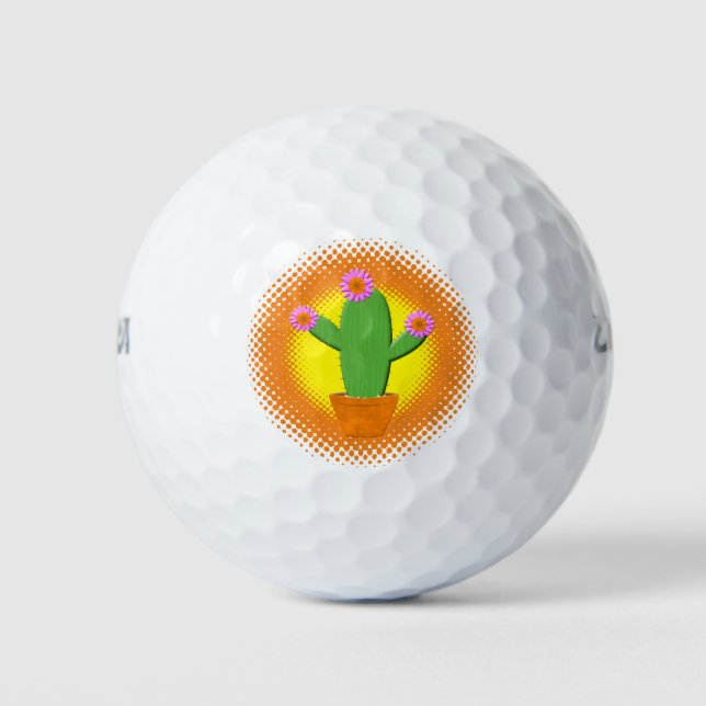 Pelotas De Golf Cactus Personalizado Cuto Con Flores Rosa (Anverso)