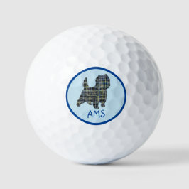 Pelotas De Golf Cairn Terrier Dog Silhouette Monogram Grid Blue