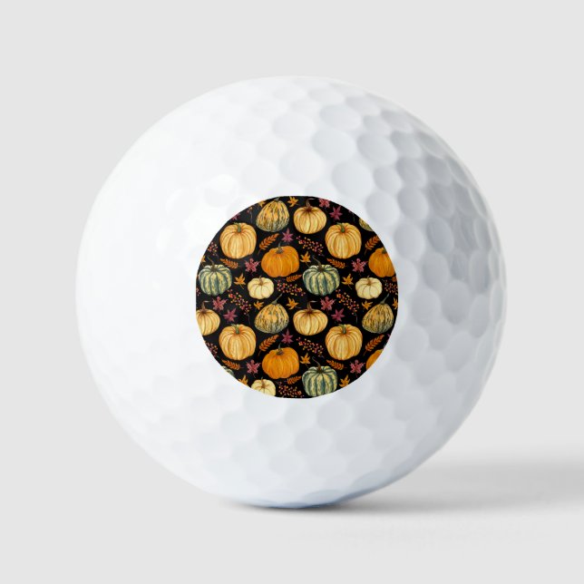 Pelotas De Golf Calabazas acuarelas: Patrón sin foco de otoño. (Anverso)