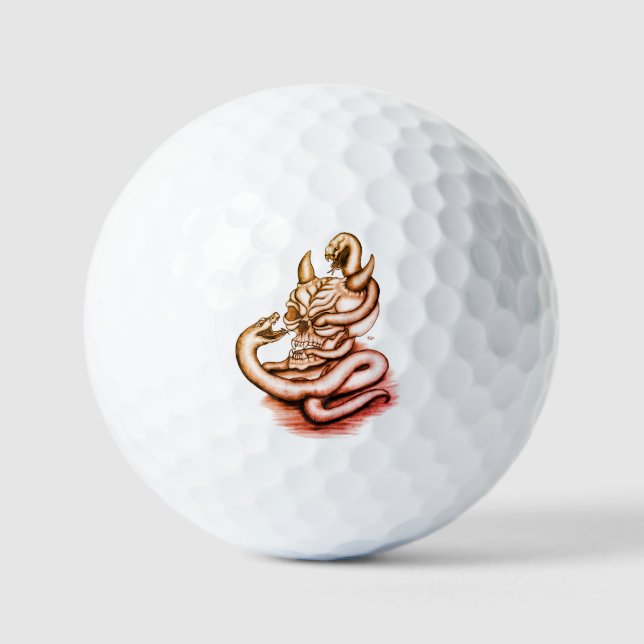 Pelotas De Golf Calavera - Cabeza malvada con serpiente (Anverso)