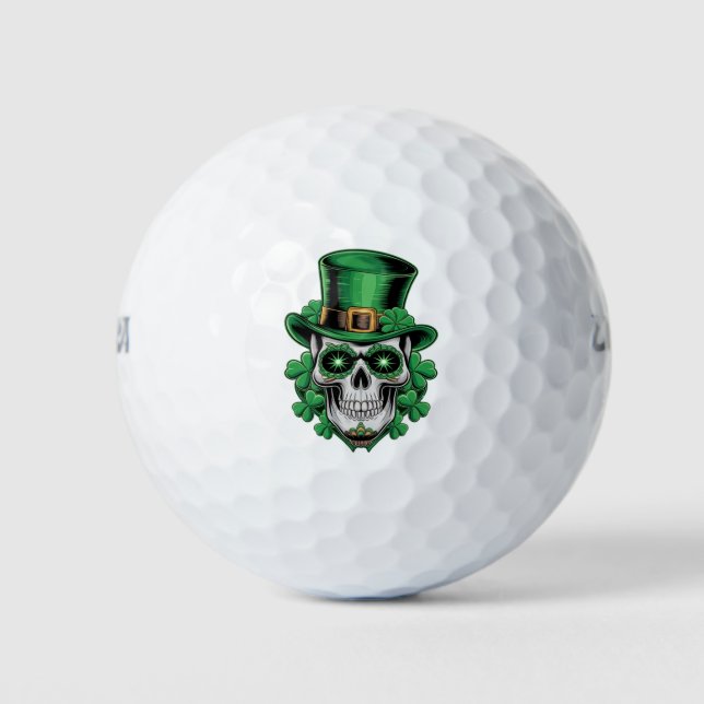 Pelotas De Golf Calavera de azúcar St Patrick Day Lucky Shamrock (Anverso)