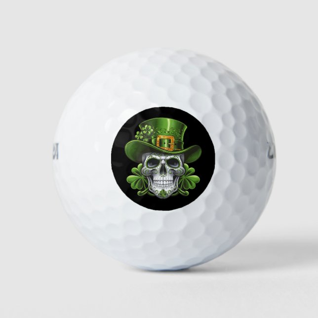 Pelotas De Golf Calavera de azúcar St Patrick's Day Shamrock (Anverso)