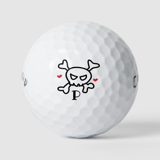 Pelotas De Golf Calavera de príncipe con tu inicial (Anverso)