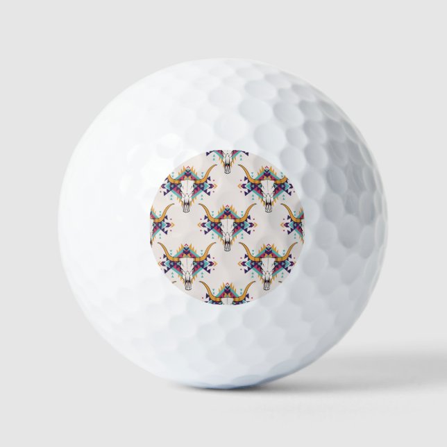 Pelotas De Golf Calavera de toros tribales: Boho Seamless (Anverso)
