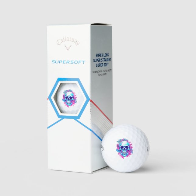 Pelotas De Golf Calavera floral al estilo de la onda de vapor (Embalaje)