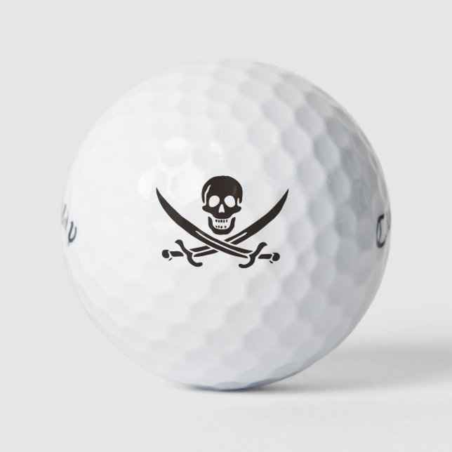 Pelotas De Golf Calavera obsidiana espada Bandera pirata de Calico (Anverso)