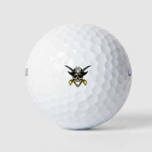 Pelotas De Golf Calavera pirata y espadas cruzadas