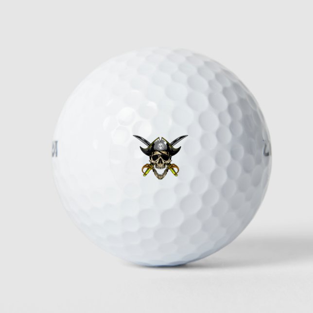 Pelotas De Golf Calavera pirata y espadas cruzadas (Anverso)