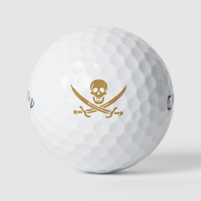 Pelotas De Golf Calavera y Cutlass de Oro Azteca Pirata Calico Jac (Anverso)