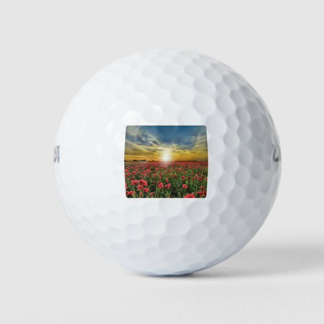 Pelotas De Golf Campo De Flores Rojas Al Atardecer (Anverso)
