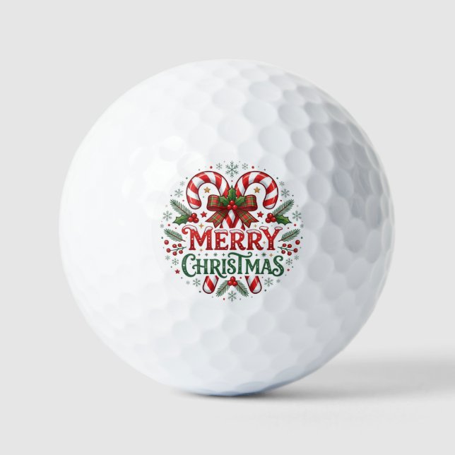 Pelotas De Golf Candy Cane Feliz Navidad  (Anverso)